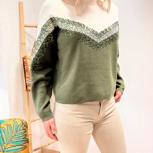 Zweifarbiger Paillettenpullover