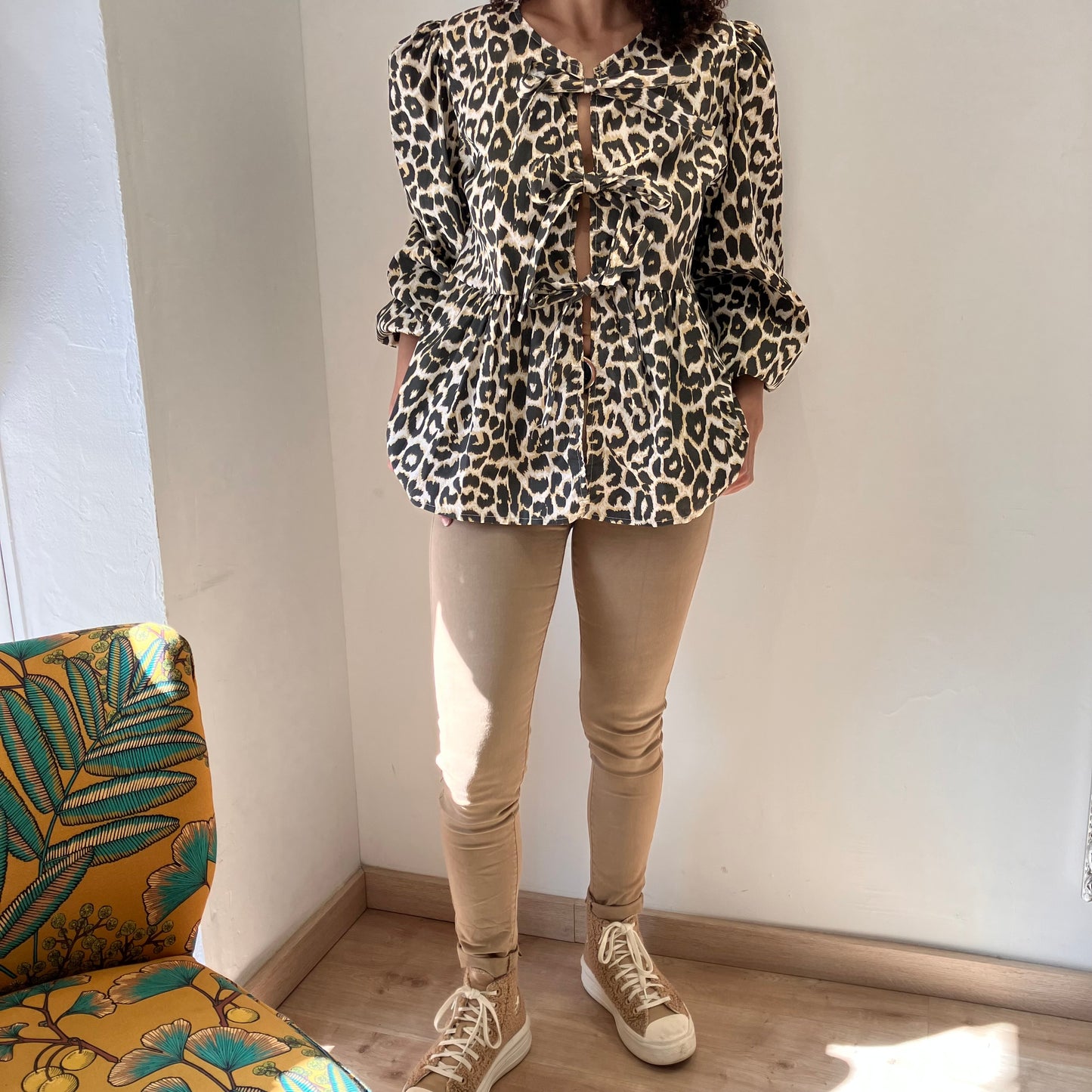 Blouse noeud motif leopard