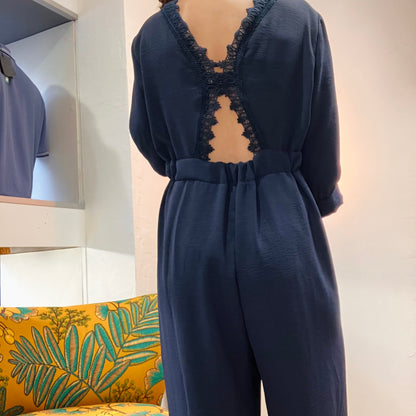 3/4 sleeve backless jumpsuit