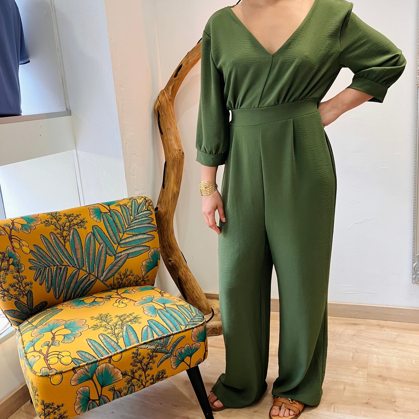 3/4 sleeve backless jumpsuit