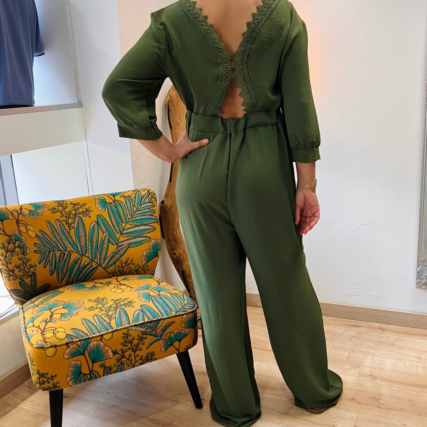 3/4 sleeve backless jumpsuit