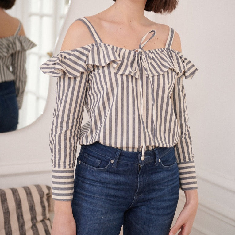 Blouse épaules dénudées rayé