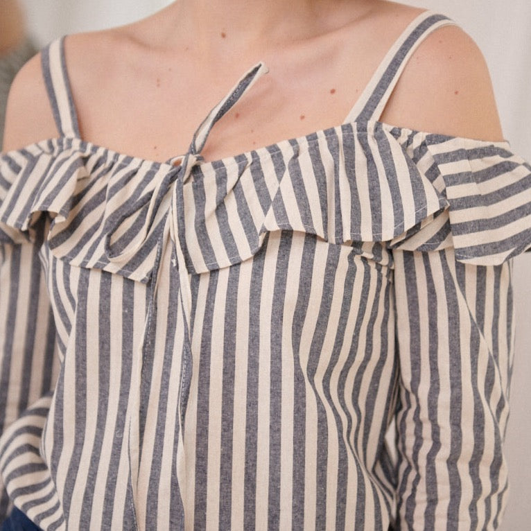 Blouse épaules dénudées rayé