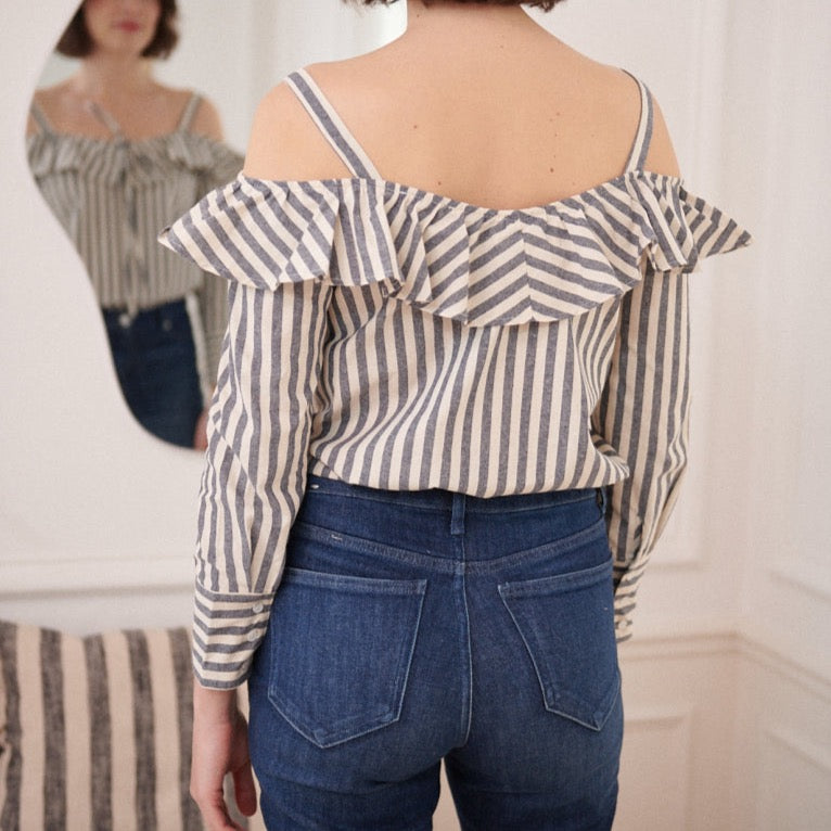 Striped off-shoulder blouse