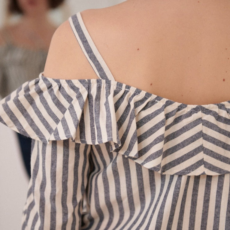 Striped off-shoulder blouse