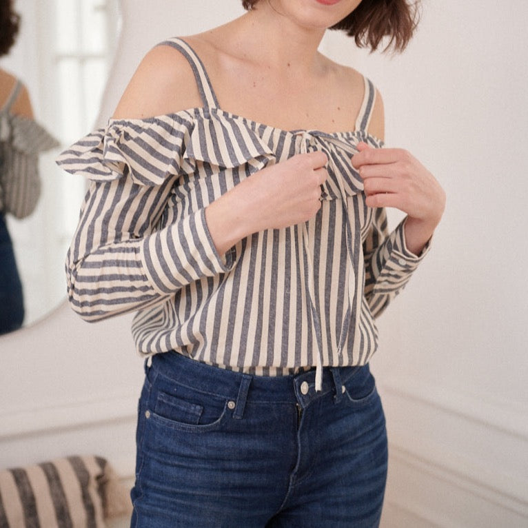 Blouse épaules dénudées rayé