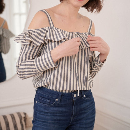 Blouse épaules dénudées rayé